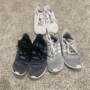 Adidas women’s Black, White, and Gray Sneakers set of 3